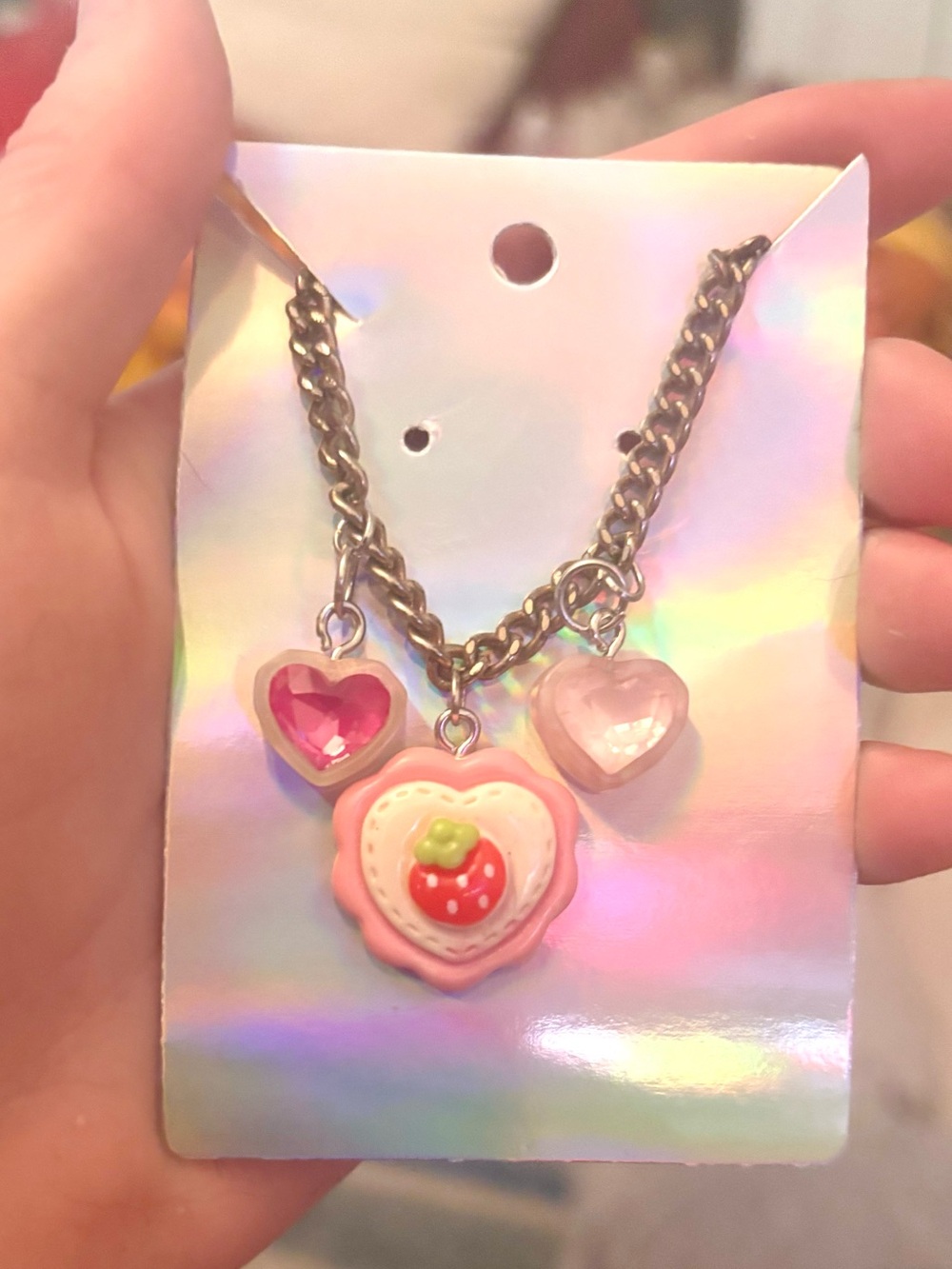 NEW Pink Strawberry Heart Pendant Necklace - Women Jewelry - Picture 3 of 9